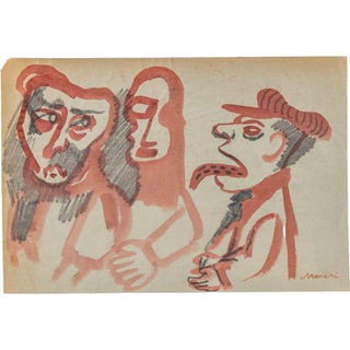 Mino Maccari, Infamous, 1930s, Charcoal and Watercolor Drawing For Sale