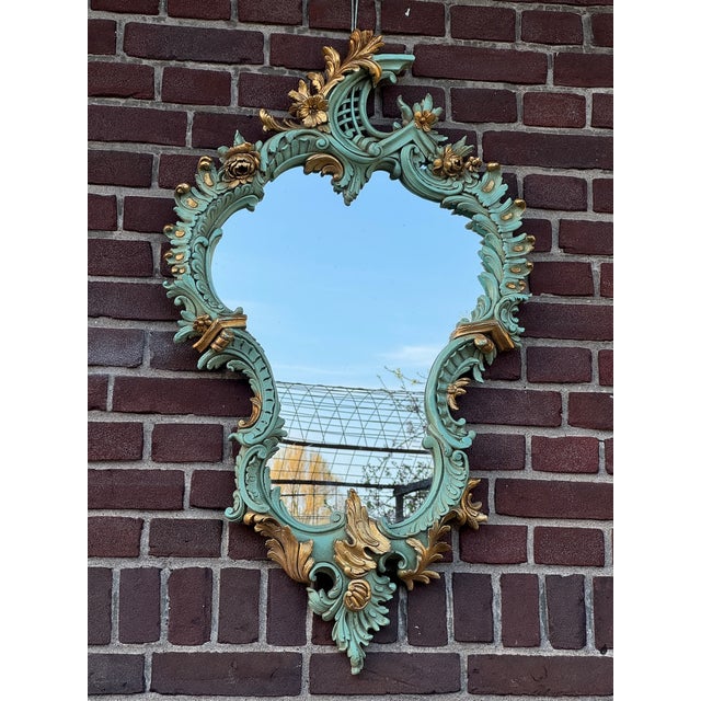 1940 French Louis XVI Green Gold Wall Mirror - 1 Pc For Sale - Image 6 of 12