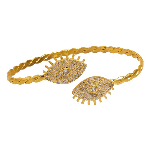 Diamond & Gold Guardian Evil Eye Cuff Bracelet For Sale