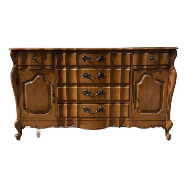 Vintage French Provincial Sideboard Buffet Credenza Server With Serpentine Front For Sale