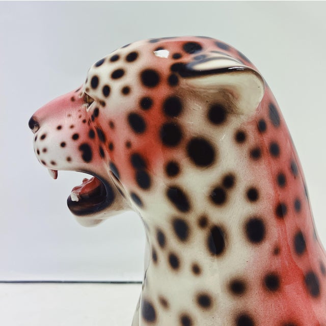 Leopard Statue Ceramic Pink from Ceramiche Boxer | Chairish