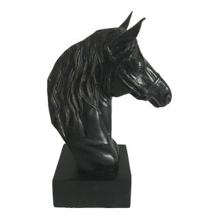 Vintage 1990s Cast Bronze Metal Horse Bust on Base Bookend For Sale