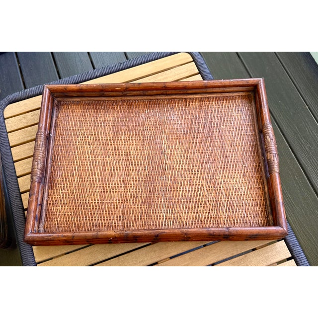 1970s Bamboo Rattan Handle Tray For Sale - Image 10 of 12