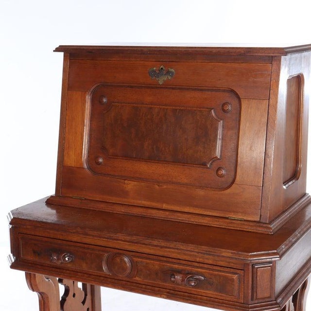 Antique Walnut, Birds Eye Maple & Burl Lady’s Drop Front Desk C1890 For Sale - Image 6 of 10