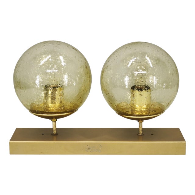 Vintage Czech Space Age Double Wall Light with Amber Bubble Glass Globes, 1970s For Sale