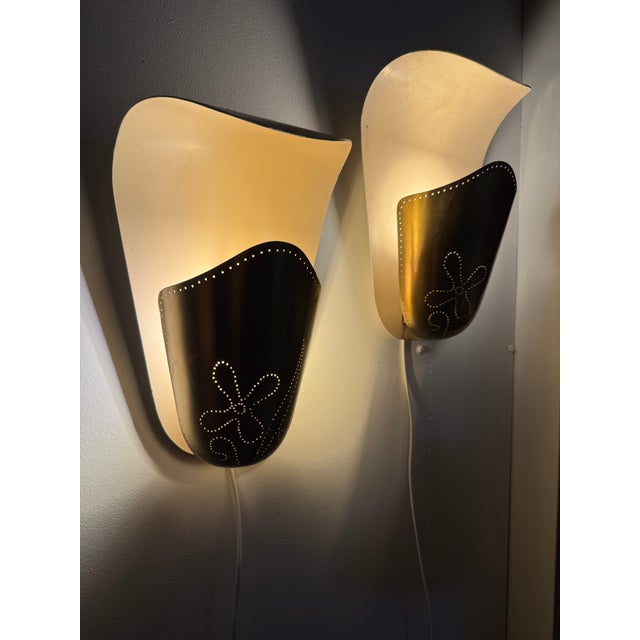 Gold Swedish Modern Brass Wall Sconces by Harald Notini for Böhlmarks, 1940-1950, Set of 2 For Sale - Image 8 of 8