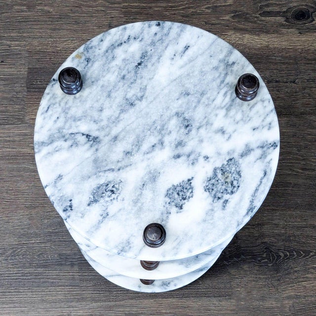 Vintage Powell Three Tier Carrera Marble and Wood Plant Stand For Sale - Image 4 of 6