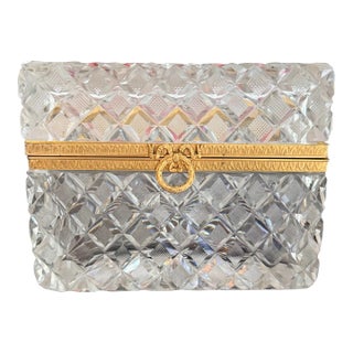 Antique Baccarat (Attrib.) Cut Crystal Glass Casket Box With Bow Clasp For Sale