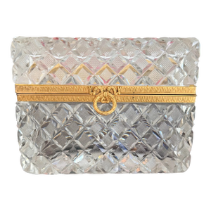 Antique Baccarat (Attrib.) Cut Crystal Glass Casket Box With Bow Clasp