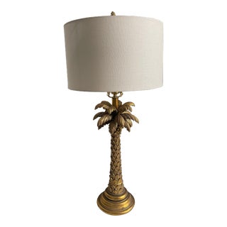 Vintage Hollywood Regency Gold Palm Tree Table Lamp For Sale