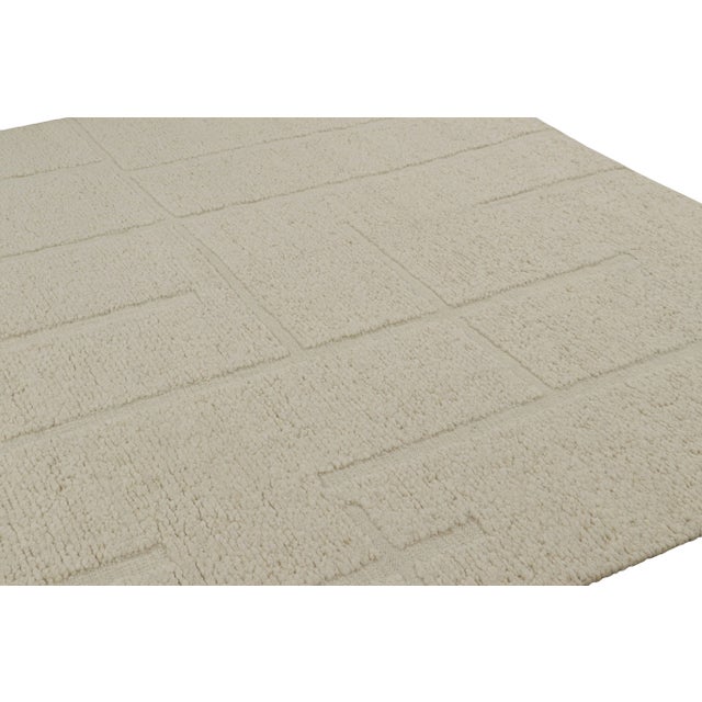 Contemporary Rug & Kilim’s Contemporary Rug in Cream White with High-Low Geometric Patterns - 5x8 For Sale - Image 3 of 6