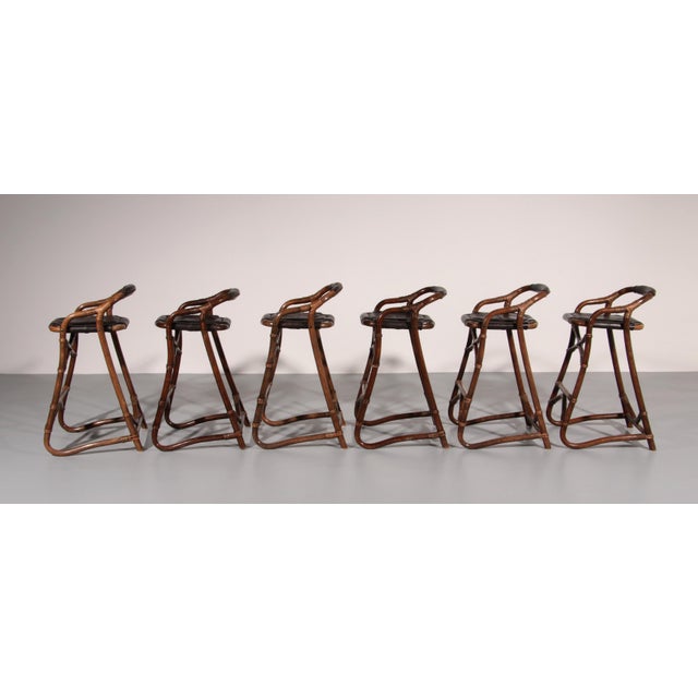 Mid-Century Bamboo Bar Stools from Horsnæs, Denmark, 1970, Set of 6 For Sale - Image 4 of 13