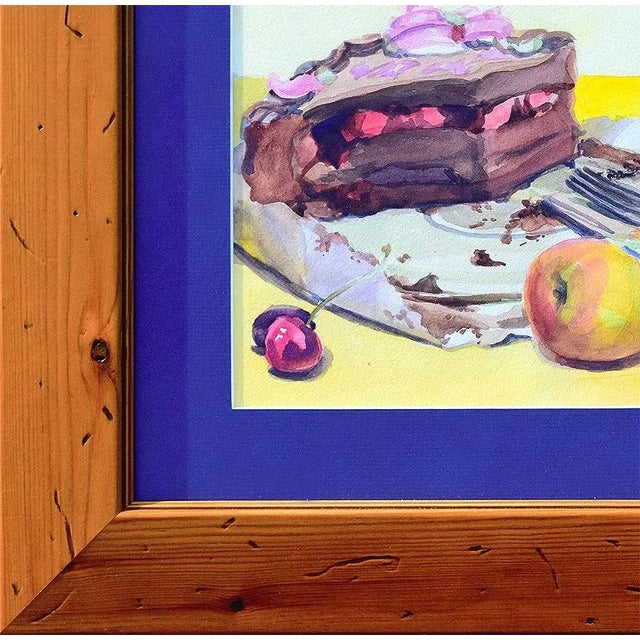 Traditional Late 20th Century Vintage Original Watercolor Still Life Painting of Cake and Fruit For Sale - Image 3 of 4