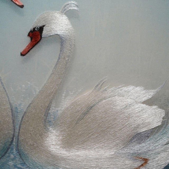 Handcrafted Suzhou Embroidery Swan Water Scene Wall Art – Double-Sided Silk Embroidery Decorative Panel For Sale - Image 10 of 10