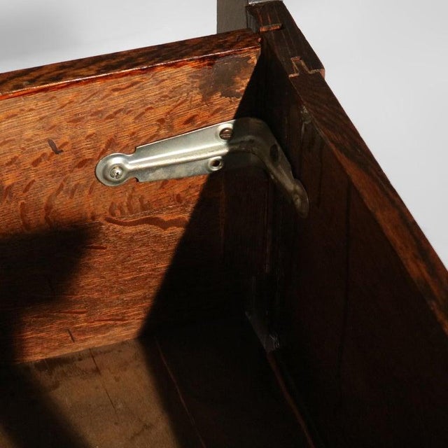 Antique Stickley School Arts & Crafts Oak Hall Seat With Mirror & Hook C1920 For Sale - Image 11 of 12