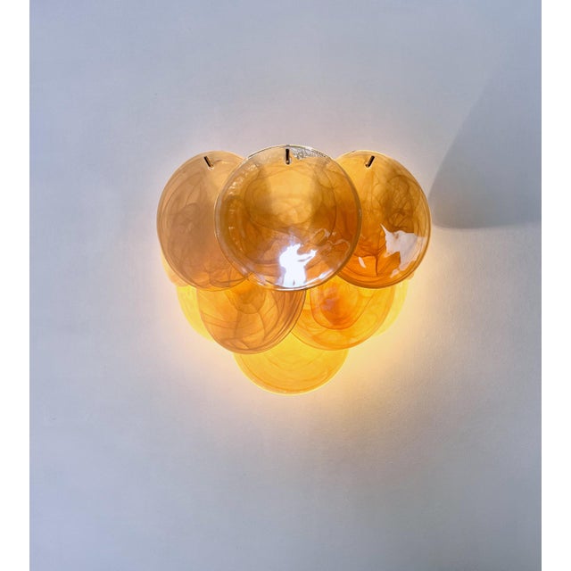 Iridescent Alabaster Gold Disc Glass Wall Sconces, 1990s, Set of 2 For Sale - Image 9 of 18