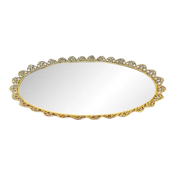 1950s Extra Large Matson Ormolu Oval Mirrored Vanity Tray / Mirror