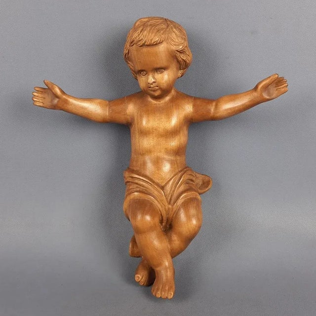 Handcrafted Carved Wood Sculpture of a Child, Italy, 20th Century For Sale - Image 3 of 18