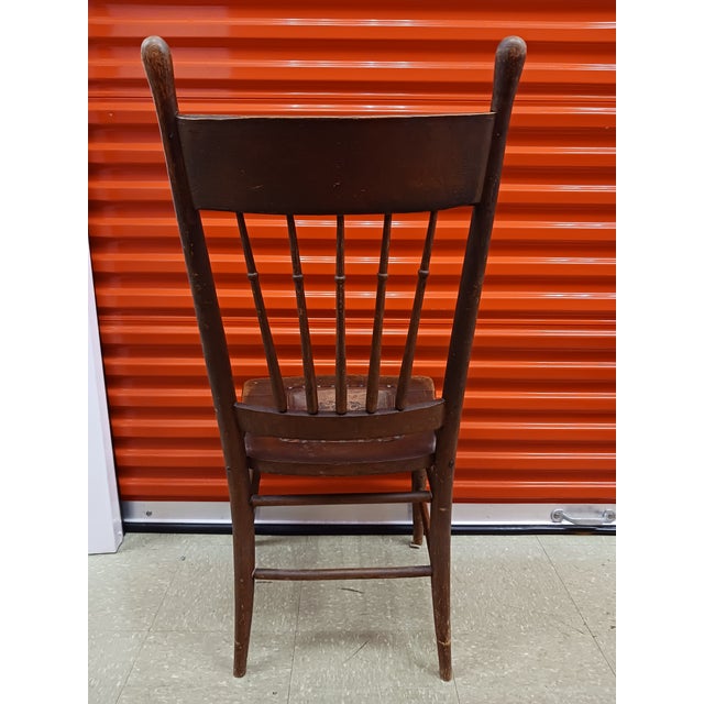 Antique American Pressed Back Oak Dining Chair With Embossed Leather Seat For Sale - Image 10 of 14