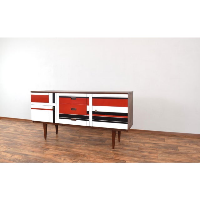 Mid-Century Modern Walnut Sideboard with Hand-Painted Pattern, 1960s For Sale - Image 9 of 15