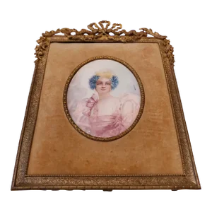 Antique Large Miniature Painting Empire Bronze of a Beauty