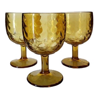 Vintage Mid-Century Modern Bartlett Collins Amber Thumbprint Goblets -Set of 3 For Sale