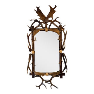 Antler Mirror German Antique Dog Rosette For Sale