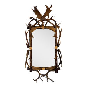 Antler Mirror German Antique Dog Rosette