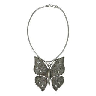 Silver Metal Articulated Butterfly Pendant Necklace, c.1970 For Sale