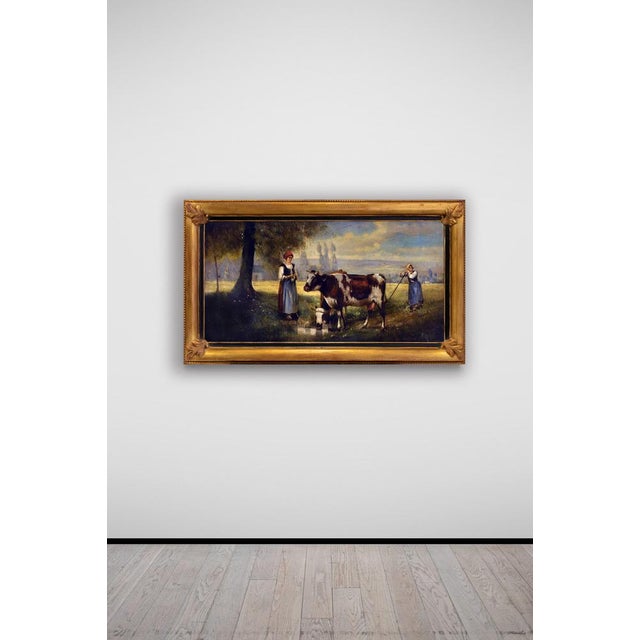 Emilio Pergola, Pastoral Scene with Cows, 1990s, Oil on Canvas For Sale - Image 7 of 8