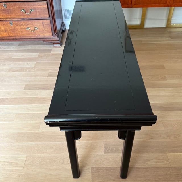 Traditional Century Furniture Black Lacquered Chin Hua Console Table For Sale - Image 3 of 13