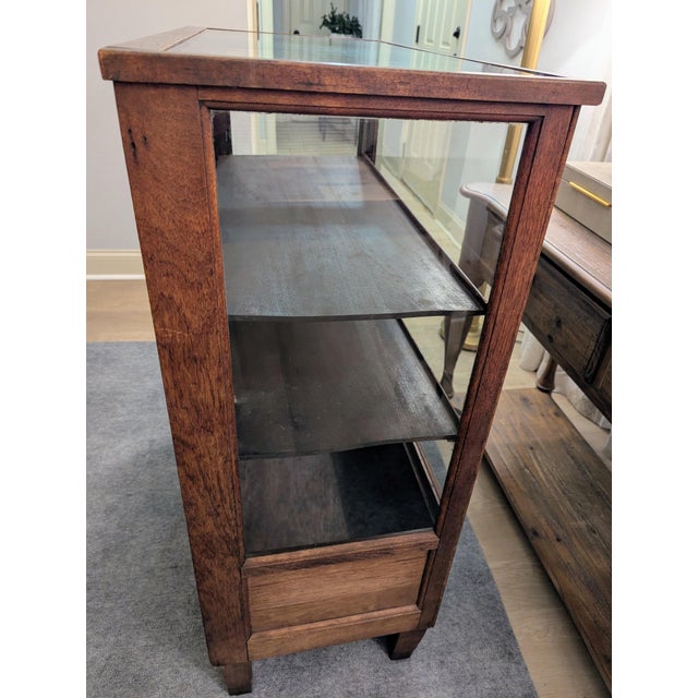 Wood Antique Oak Showcase Store Display Cabinet Bookcase With Sliding Doors For Sale - Image 7 of 18