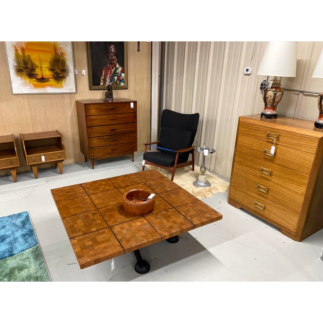 Arne Vodder Square 49.5 Inch Danish Teak Butcher Block Coffee Table on Black Iron Base For Sale - Image 4 of 14