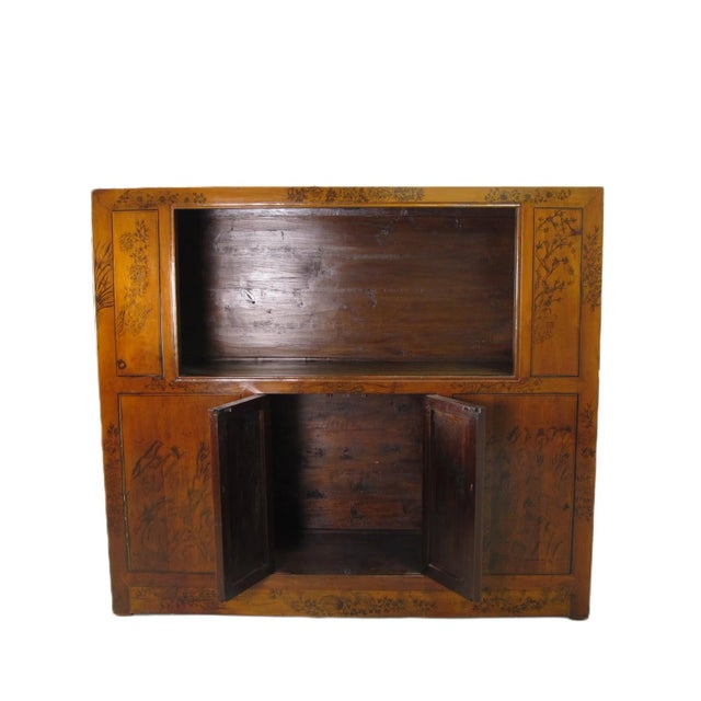 Brown Hand Painted Chinese Antique Display Cabinet – 59 Inches Tall, Hand-Painted Design For Sale - Image 8 of 11