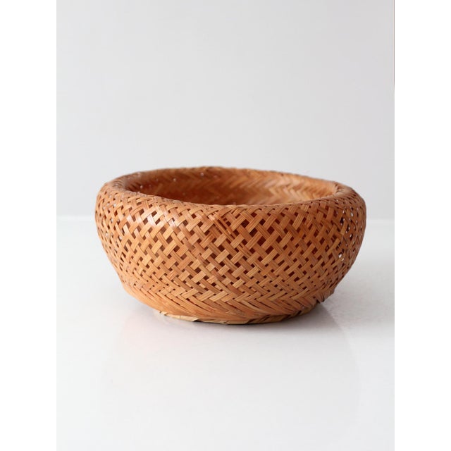 Vintage Woven Bamboo Basket Bowl With Rounded Sides For Sale - Image 12 of 14
