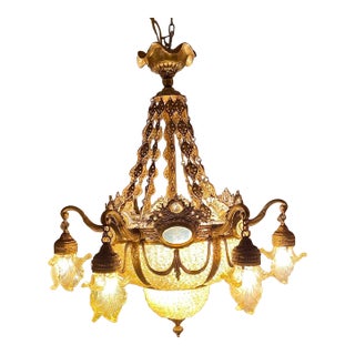 1970 French Louis XVI Bronze Gold Crystal Chandelier For Sale