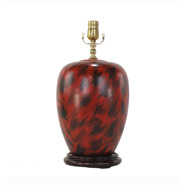 Art Deco Vintage Art Deco Hand-Painted Red and Black Tortoiseshell Porcelain Table Lamps - Pair For Sale - Image 3 of 9