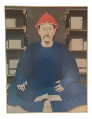 Vintage Print Kangxi in Library. Vintage Print Emperor Kangxi. Chinese Decoration.
