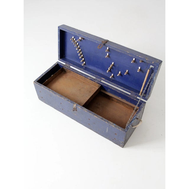 Vintage Blue Wooden Toolbox For Sale - Image 6 of 6