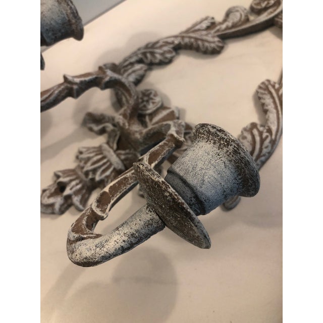 Late 20th Century Cast Iron Wall Sconce With 2 Arms For Sale - Image 5 of 8