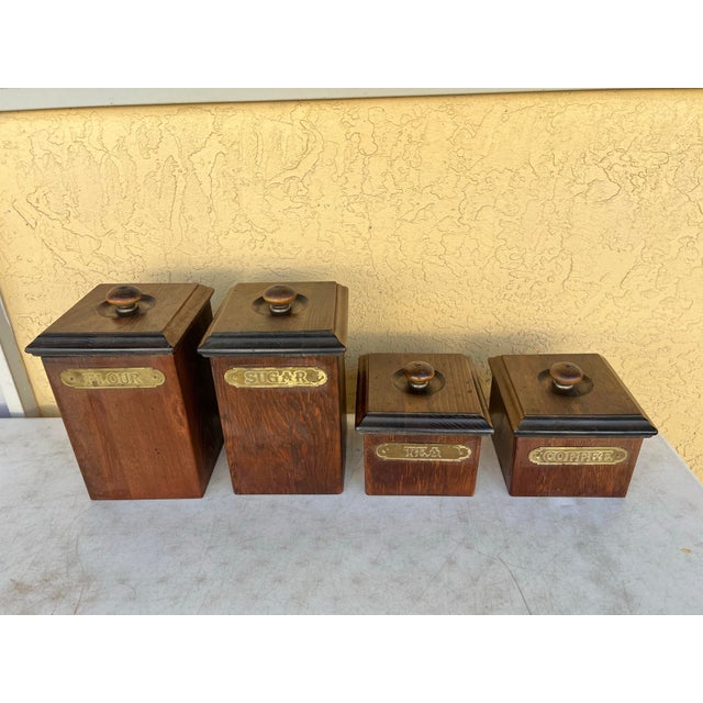 Vintage MCM Wooden Canisters With Lids by Ma Leck Kitchen Set 4Pc For Sale - Image 4 of 8