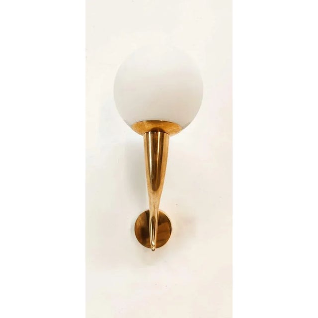 Mid-Century Modern Brass Wall Light with White Sphere For Sale - Image 3 of 9