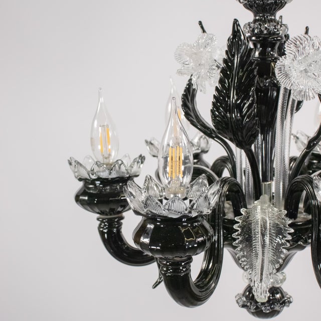 Murano Ca’ Rezzonico’ Style Black & Clear Murano Glass Chandelier in the Manner of Giuseppe Briati For Sale - Image 4 of 18