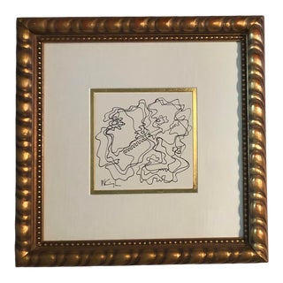 Original Vintage Wayne Cunningham Abstract Ink Drawing Frame For Sale