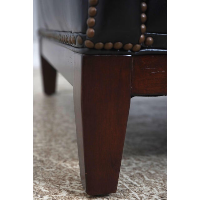 Frontgate Black Leather High Quality Club Wing Chair For Sale - Image 14 of 18