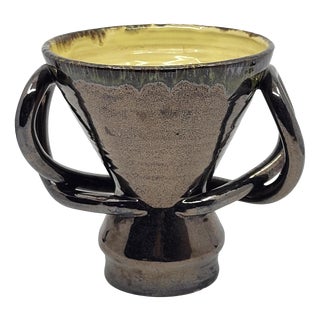 Vintage Vase with Handles in Metallic Black Ceramic from Jean Austruy, France, 1950s For Sale