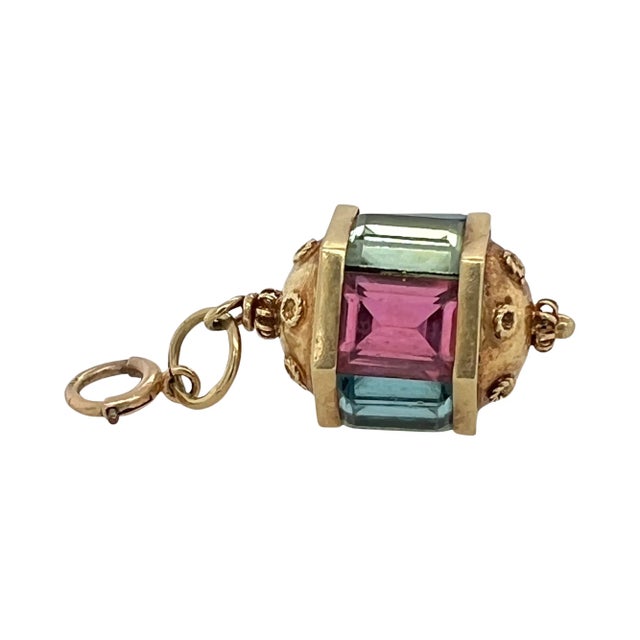 1900 - 1909 Etruscan Style 14k Gold Multi Color Glass Charm or Pendant For Sale - Image 5 of 5