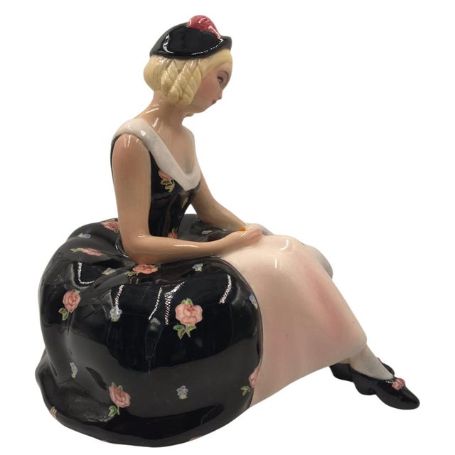 Mid-Century Italian Ars Pulchra Torino Large Pottery Figure - Seated Girl With Large Hat For Sale - Image 6 of 11