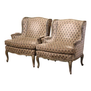 Pair of Louis XV Carved Painted Armchairs by Minton Spidell For Sale