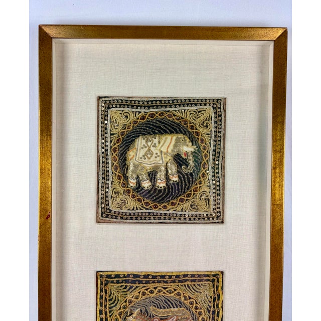 Late 20th Century Framed Burmese Kalaga Tapestry With Beaded Embroidery | Elephant Panel Wall Art For Sale In Greensboro - Image 6 of 11